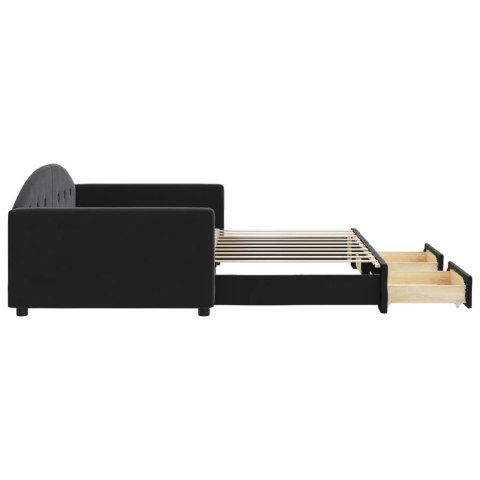 Sofa rozsuwana z szufladami, czarna, 90x190 cm, aksamit