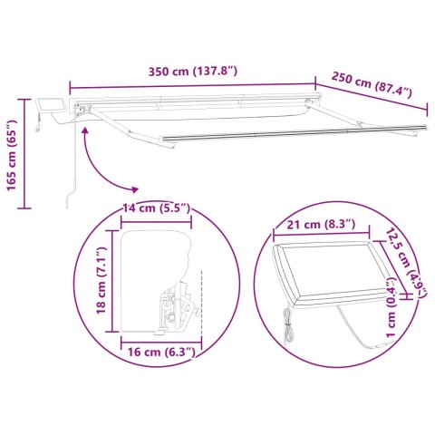 Ręczny ramowy zewnętrzny markizowy z LED 3,5 x 2,5 m