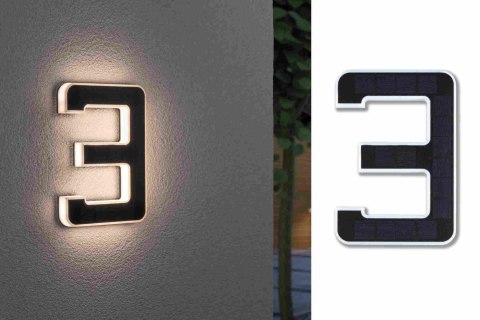Oprawa elewacyjna SOLAR LED numer domu 3 3000K IP44 wymienny akumulator / czarny / tworzywo sztuczne