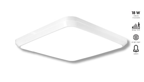 Plafoniera QUADLIGHT LED 18W kwadrat 250X250 1394lm IP20 4000K czujnik ruchu i zmierzchu 230V biały / tworzywo sztuczne