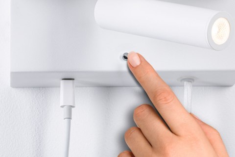 Oprawa ścienna JERIK LED 2,4W 3-STEP DIM 160lm 3000K USB-C 230V Z przełącznikiem Biały mat /metal