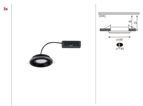 Oprawa wpuszczana SORMUS LED 3X 6.5W 560lm / 180lm 3000K IP65 230V czarny / tworzywo sztuczne