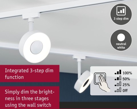 Reflektor na szynoprzewód URail CIRCLE LED 3StepDim 5W 220lm 4000K 230V biały RAL9003 / metal
