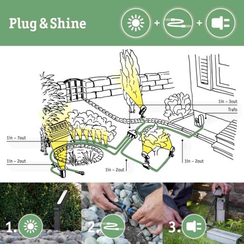 Przewód połączeniowy Plug & Shine 1m 1in-3out IP68 24V czarny / tworzywo sztuczne