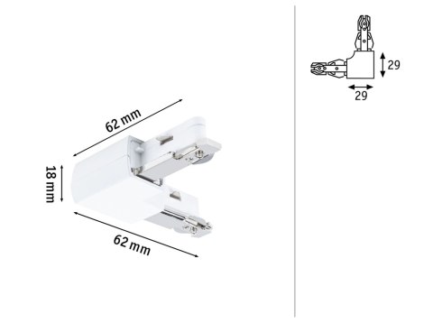 Łącznik szynowy L URail system 230V biały RAL9003 / tworzywo sztuczne