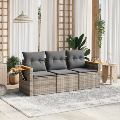 3-częściowa sofa do ogrodu, z poduszkami, szara, polirattanowa