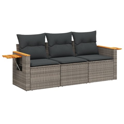 3-częściowa sofa do ogrodu, z poduszkami, szara, polirattanowa