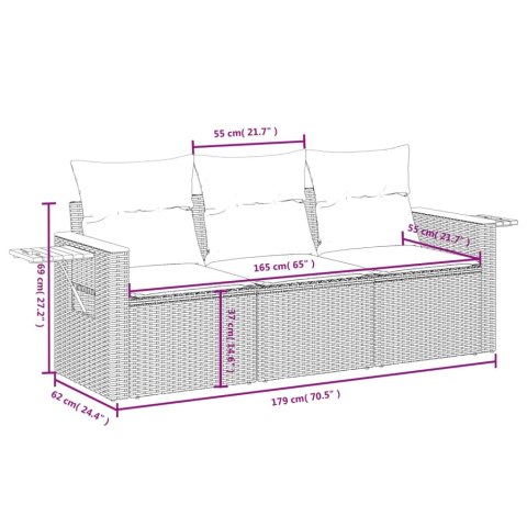 3-częściowa sofa do ogrodu, z poduszkami, szara, polirattanowa