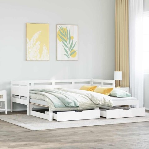 Sofa rozsuwana z szufladami, bez materaca, białe, 80x200 cm