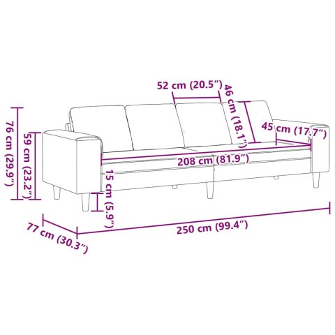Sofa do salonu Różowy 250 x 77 x 76 cm