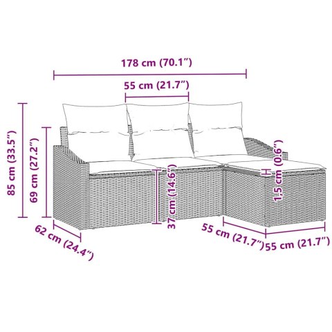 Zestaw Sof z poduszką 4 pcs Beżowy polirattan