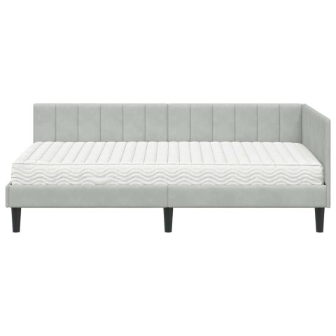 Rama Łóżka Narożnego z Materacem 2 pcs Jasnoszary Aksamit