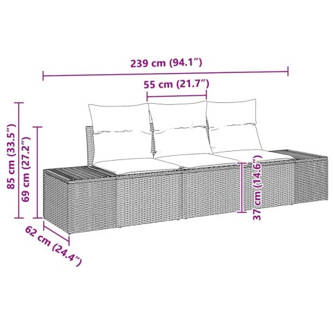 Zestaw Sof na Ogród 3 pcs Jasnoszary polirattan