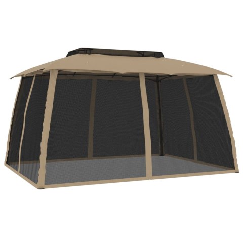 Altana z podwójnym dachem i siatką wokół, taupe, 3,93x2,93 m