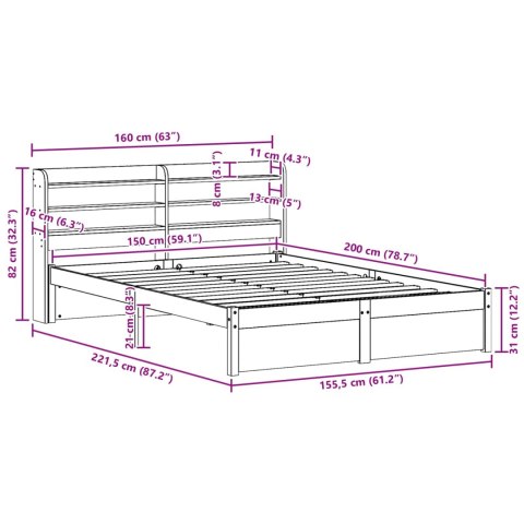 Ramka łóżka Woskowy Brąz 150 x 200 cm Lite drewno sosnowe