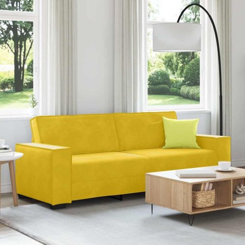 Sofa 3-osobowa, żółty, 220x78x84 cm, tapicerowana aksamitem