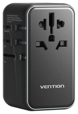 Uniwersalny adapter podróżny z ładowarką Vention 100W GaN 1x USB-A 3x USB-C czarny