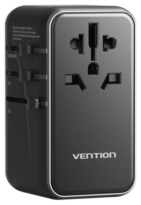Uniwersalny adapter podróżny z ładowarką Vention 100W GaN 1x USB-A 3x USB-C czarny