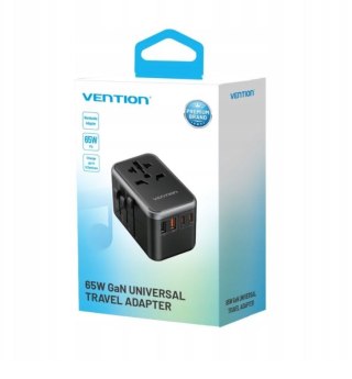 Uniwersalny adapter podróżny z ładowarką Vention 65W GaN 2x USB-A 2x USB-C czarny
