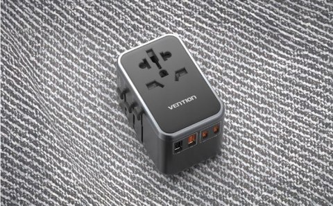 Uniwersalny adapter podróżny z ładowarką Vention 65W GaN 2x USB-A 2x USB-C czarny