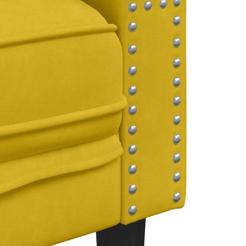 Sofa Chesterfield z wałkami, dwuosobowa, żółta, aksamit
