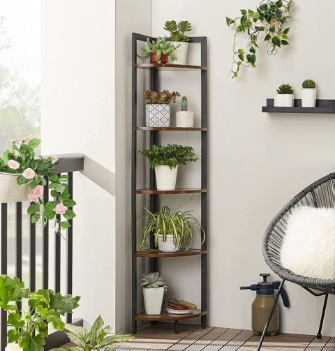 Regał narożny industrialny 5 półek stal drewno 150 cm