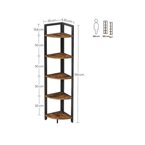 Regał narożny industrialny 5 półek stal drewno 150 cm