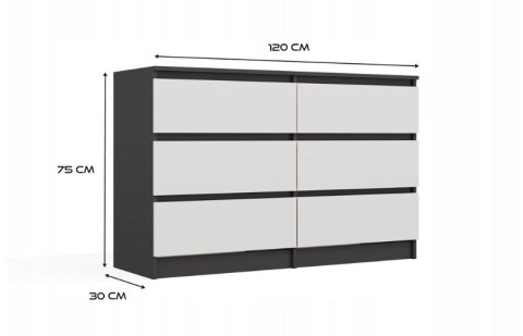 M6 MALWA KOMODA 120CM 6 SZUFLAD ANT/BIEL KOMPLET