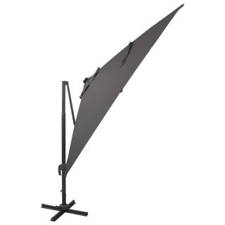 Parasol wiszący z lampkami LED i słupkiem, antracytowy, 300 cm