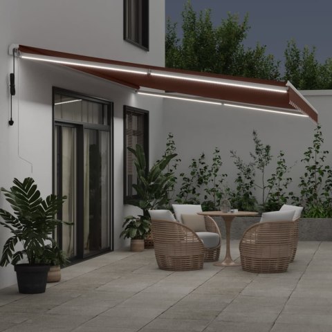 Automatycznie zwijana markiza z LED, brązowa, 600x350 cm