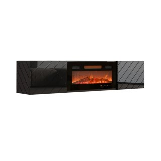 Szafka RTV LUXE 182,6x34,5x37,5 czarny/czarny połysk + czarny kominek