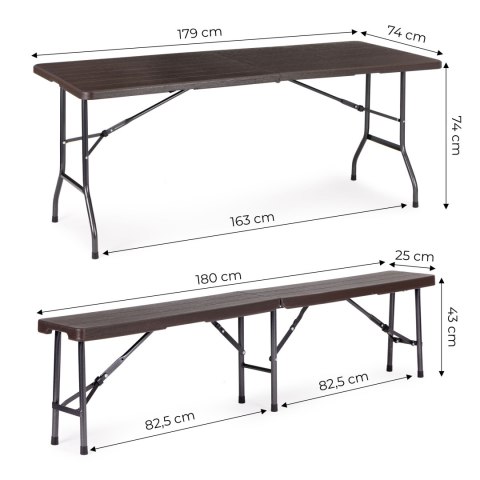 Zestaw cateringowy stół bankietowy 180 cm + 2 ławki brąz MultiGarden