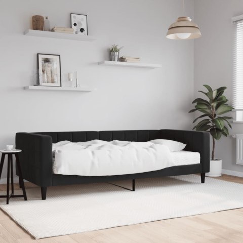 Sofa z materacem do spania, czarna, 90x190 cm, aksamit