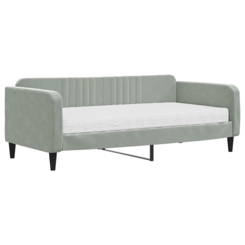 Sofa z materacem do spania, jasnoszara, 90x190 cm, aksamit