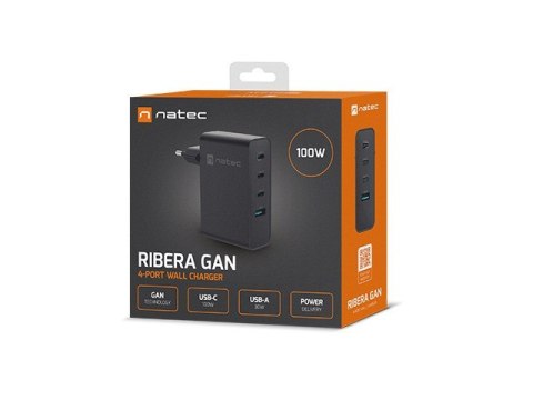 NATEC ŁADOWARKA SIECIOWA RIBERA GAN 3X USB-C 1X USB-A 100W CZARNA