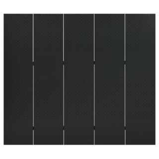 Parawan 5-panelowy, czarny, 200 x 180 cm, stalowy