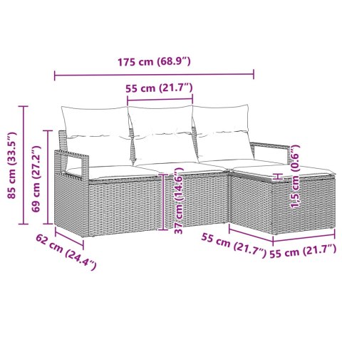 Zestaw Sof 4 pcs Brązowy polirattan