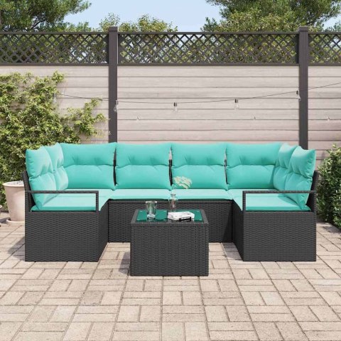 Zestaw Sof 7 pcs Czarny i niebieski polirattan