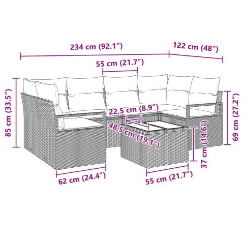 Zestaw Sof 7 pcs Czarny i niebieski polirattan