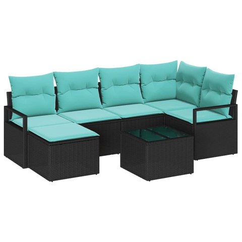 Zestaw Sof z poduszką 7 pcs Czarny polirattan