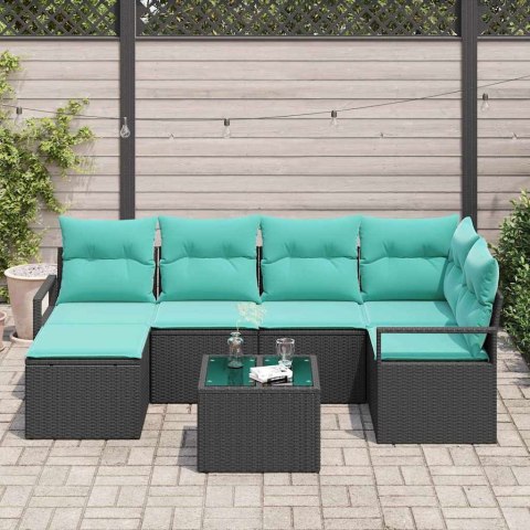 Zestaw Sof z poduszką 7 pcs Czarny polirattan