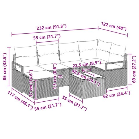 Zestaw Sof z poduszką 7 pcs Czarny polirattan
