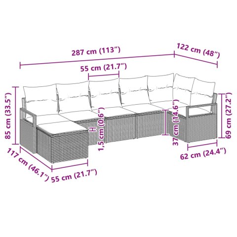 Zestaw Sof z poduszką 7 pcs Czarny polirattan