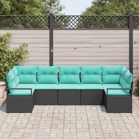 Zestaw Sof z poduszką 7 pcs Czarny polirattan