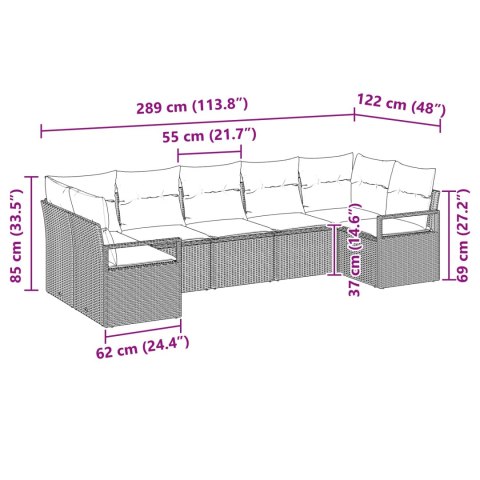 Zestaw Sof z poduszką 7 pcs Czarny polirattan