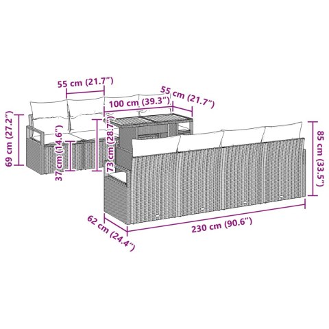Zestaw Sof na Ogród z poduszką 9 pcs Szary i granatowy