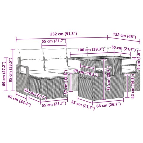 Zestaw do jadalni w ogrodzie z poduszką 7 pcs Szary i granatowy