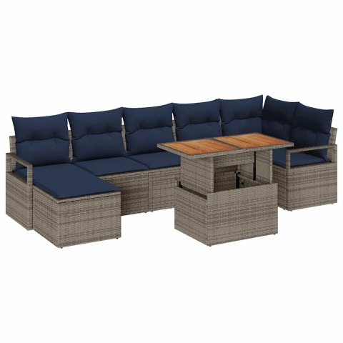 Zestaw do jadalni w ogrodzie z poduszką 8 pcs Szary i granatowy