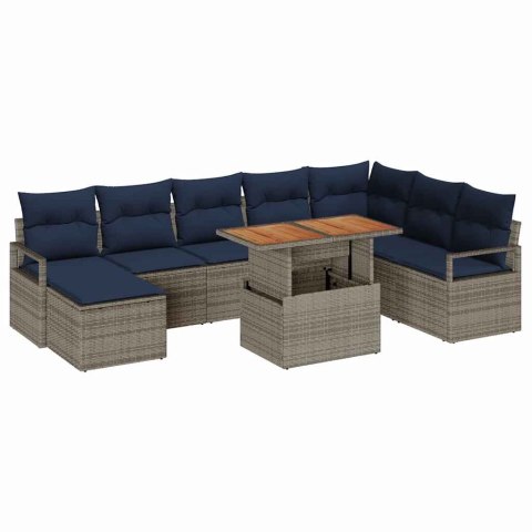 Zestaw do jadalni w ogrodzie z poduszką 9 pcs Szary i granatowy