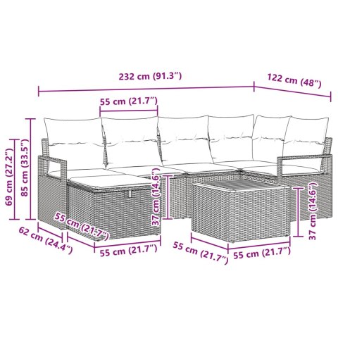 Zestaw Sof na Ogród z poduszką 7 pcs Czarny polirattan